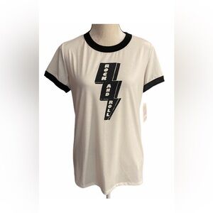 LuLaRoe "Liv" Rock and Roll Ringer 
Tee in Cream with Black Trim, Size Small